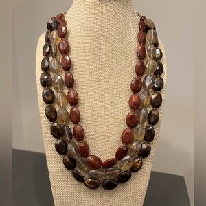 Tricolor Beaded 3 Stranded Necklace